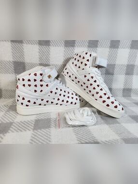 Fila White High-Top Sneakers with Red Heart Print